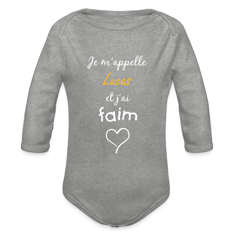 Body manche longue bio personnalisable - heather grey